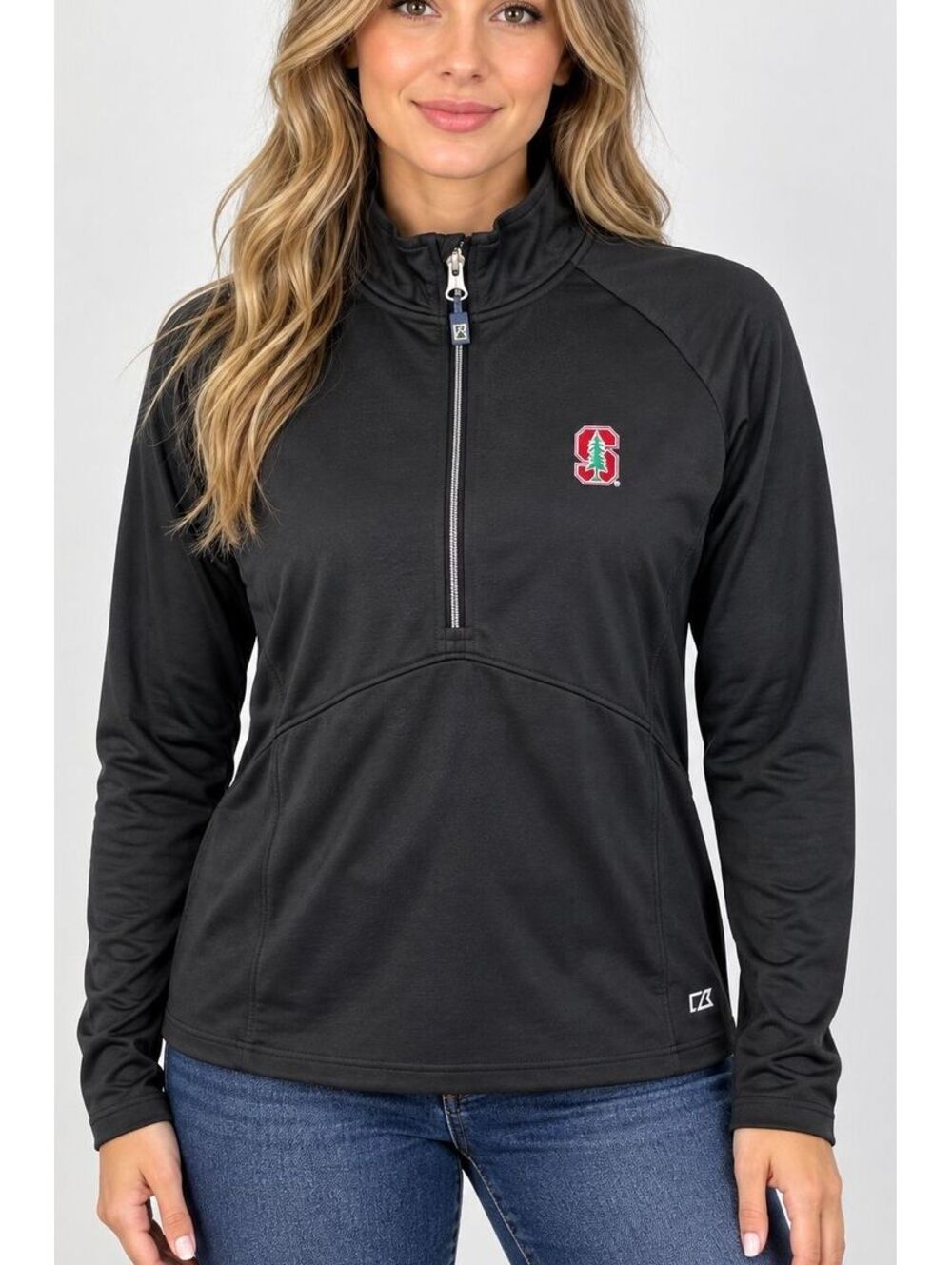 Cutter & Buck Stanford Cardinal Women's Half Zip Pullover Black Golf Preppy